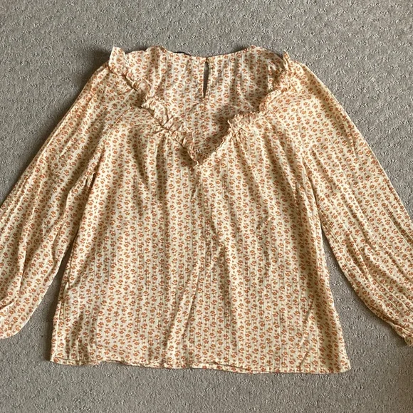 MADEWELL orange floral ruffle-yoke prairie top, Small. - Picture 8 of 11
